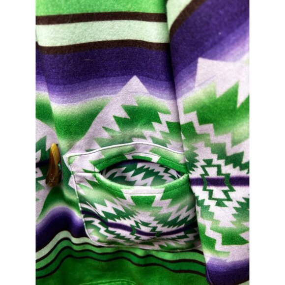Southwestern Aztec Hooded Coat Womens Sz 6 Green Purple Blanket Jacket Oversized - Picture 3 of 9